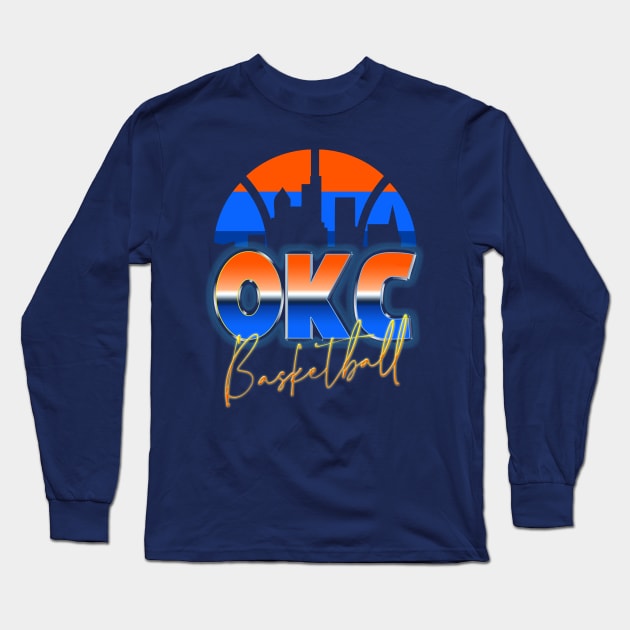 Oklahoma City Basketball Retro 90s Chrome Skyline Long Sleeve T-Shirt by funandgames